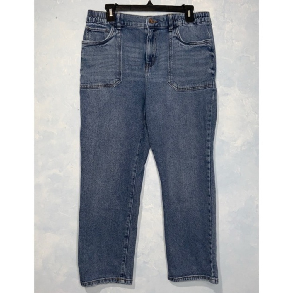 Sincerely Jules Faded Blue Denim Elastic Waist Straight Leg Mom Jeans Size 11